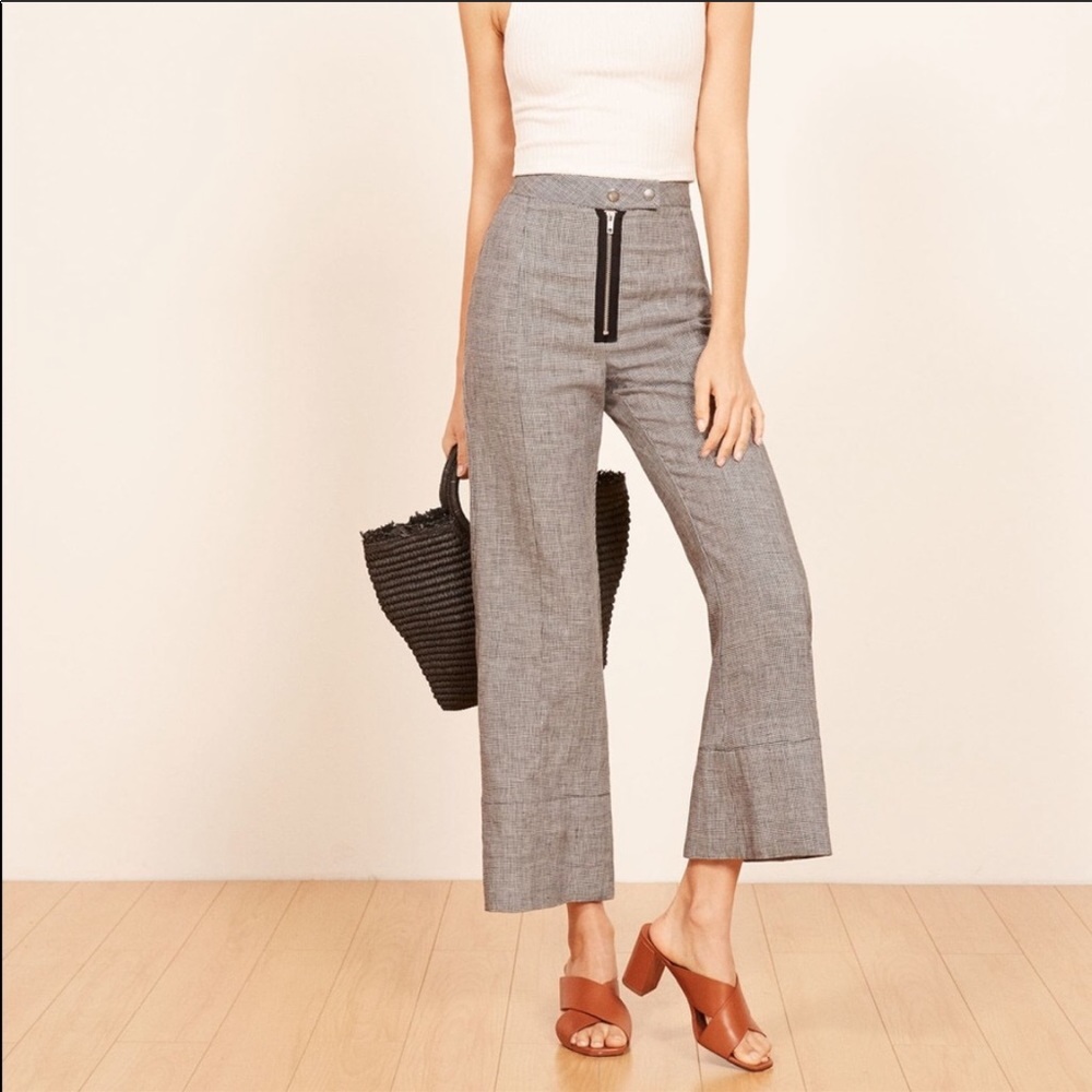Reformation Dunne Linen Checkered Pant size 4